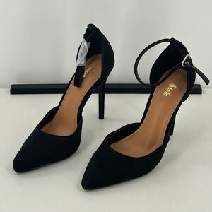 Sheln Black Faux Suede‎ Pointed Toe Ankle Strap dOrsay Stiletto Pumps Size 36